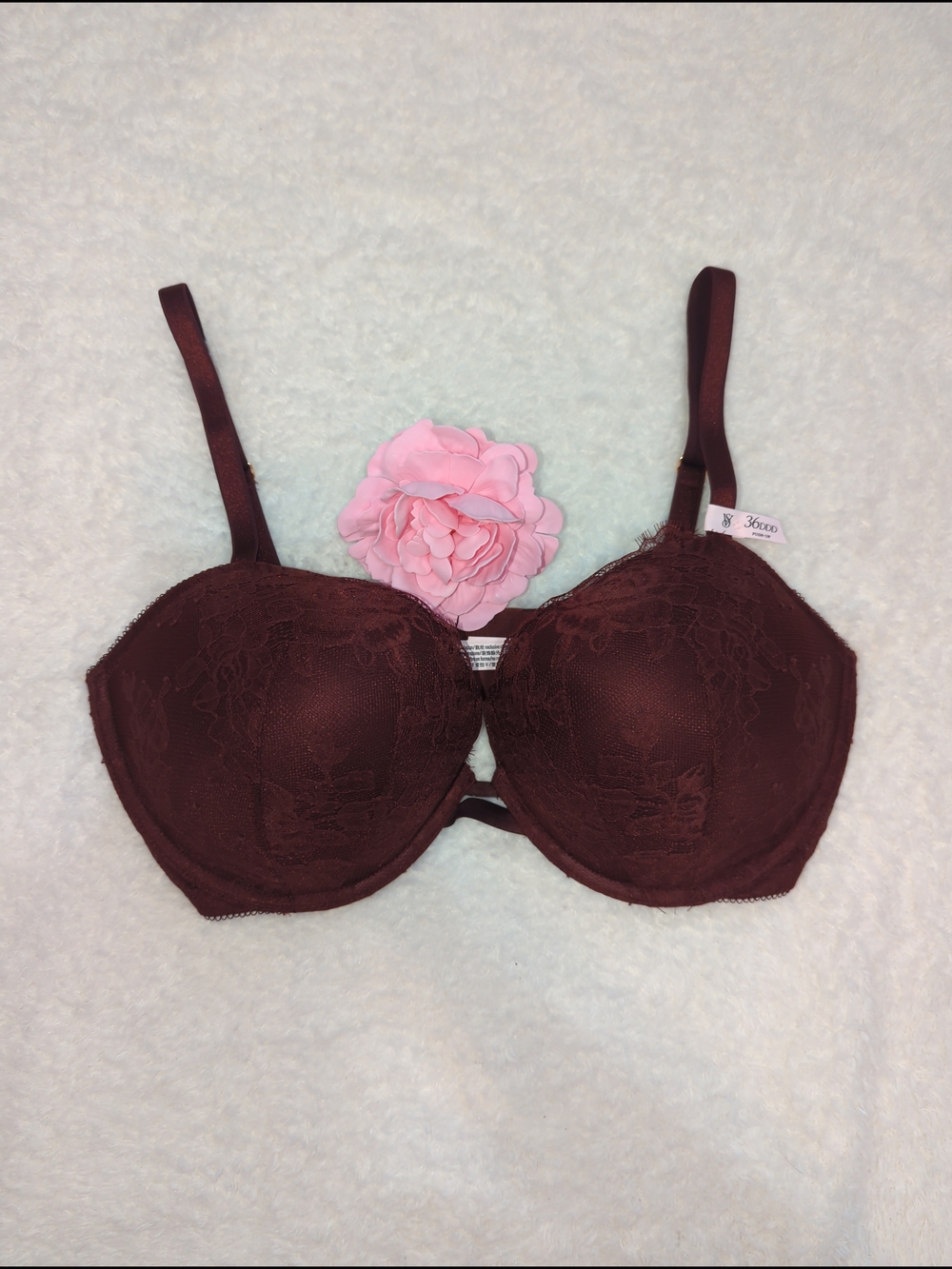 Victoria's Secret 36 DDD Lace Push Up Deep Rich Burgundy Wine Brown NWT